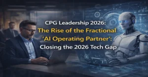 CPG leadership in 2026 featuring collaboration between executive and AI operating partner to close technology gaps